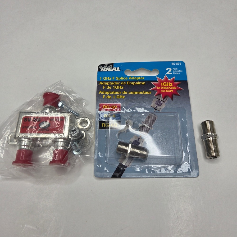 Ideal F Splice Adapter 2pk & SV-2G 2-Way Digital Splitter Coax Cable Connectors